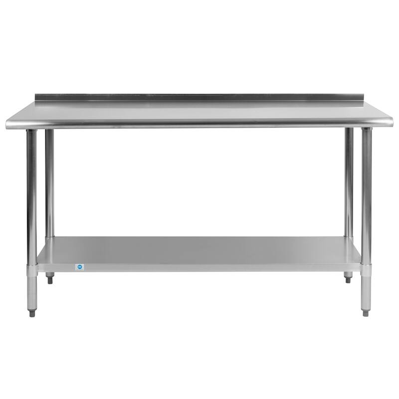 Stainless Steel 18 Gauge Work Table with Backsplash and Shelf, NSF