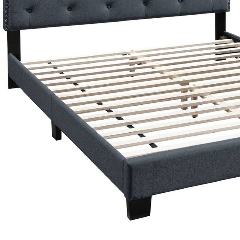 Queen Bed with Button Tufted Scalloped Headboard, Gray