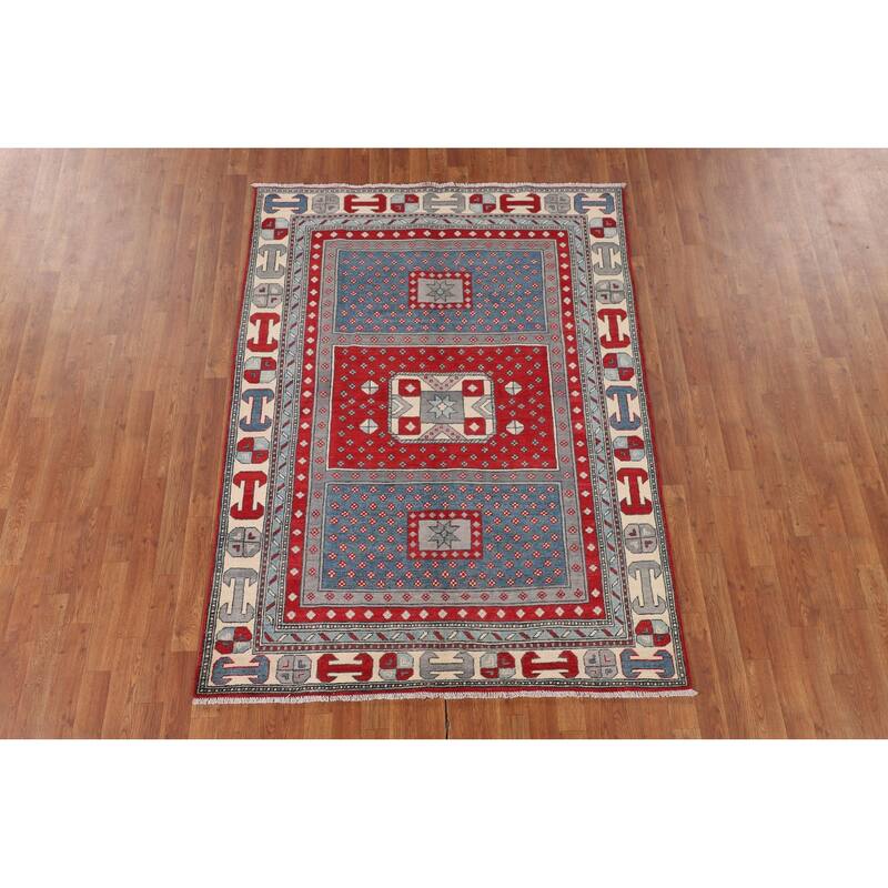 Kazak Oriental Area Rug Handmade Grey Traditional Wool Carpet - 4'11" x 6'9"