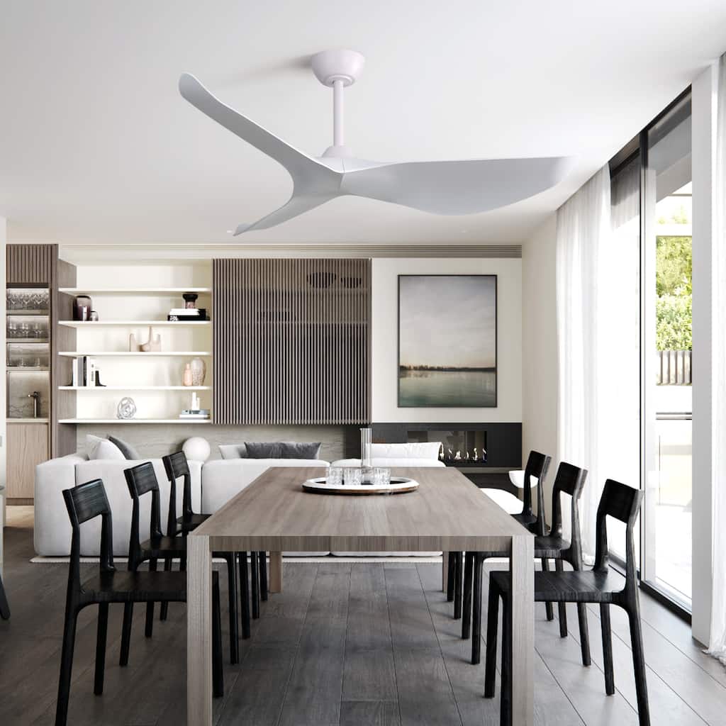 52 Inch Indoor Ceiling Fan No Light, 3 Curved ABS Blades Fan, 6 Speeds Reversible Quiet DC Motor Ceiling Fan