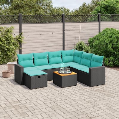 vidaXL Patio Sofa Set with Cushions Outdoor Furniture 8 Piece Poly Rattan - 24.4" x 24.4" x 27.2"