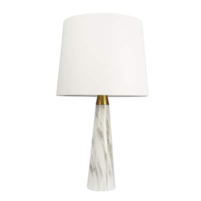 White Table Lamp with On/Off Switch Faux Marble Base Fabric Shade