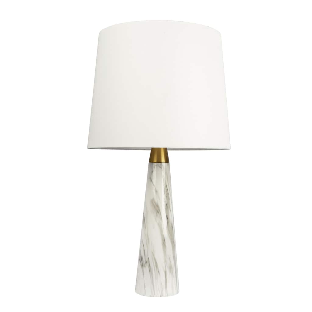 White Table Lamp with On/Off Switch Faux Marble Base Fabric Shade