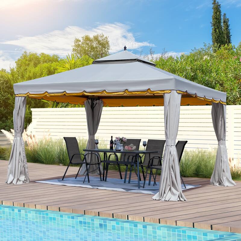 EROMMY Outdoor Canopy Gazebo Double Roof Patio Gazebo with Soft Top, includes Curtains