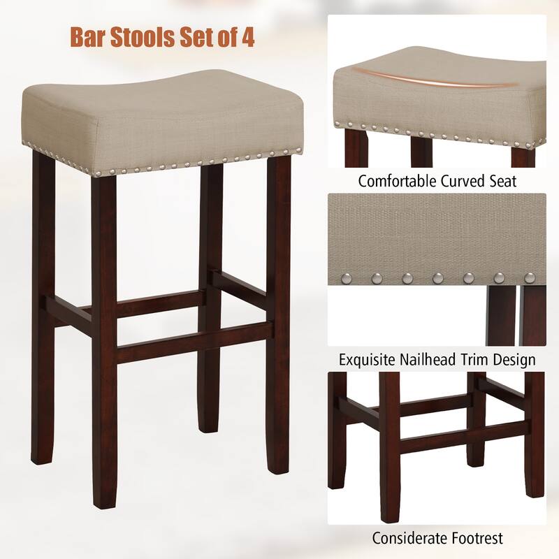 Gymax Set of 4 Bar Stools Bar Height Saddle Kitchen Chairs w/ Wooden