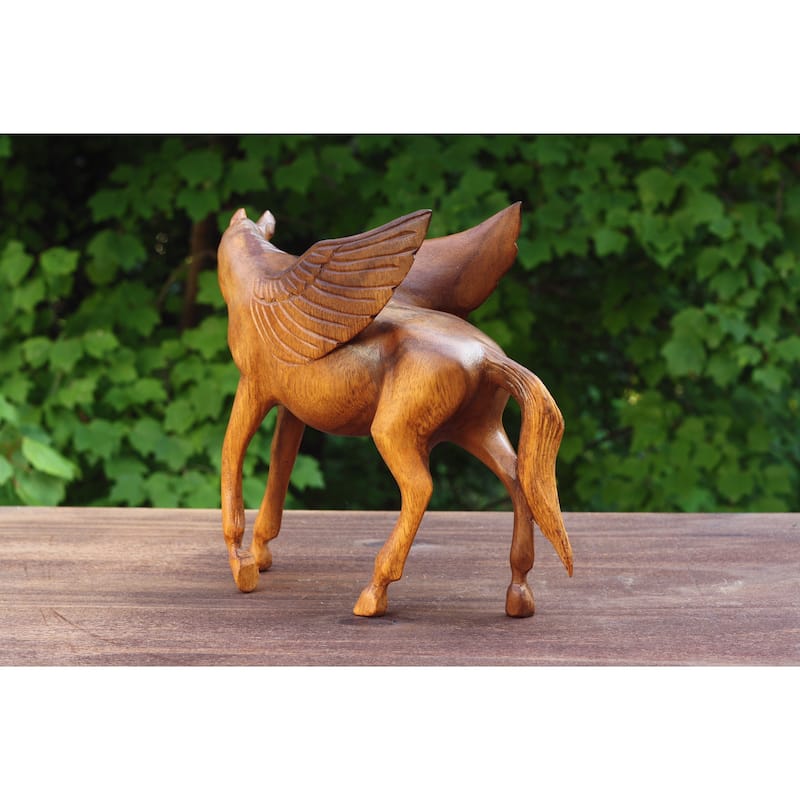 Wooden Hand Carved Horse Pegasus Art Figurine Statue Sculpture Handcrafted Handmade Decorative Home Decor Accent Decoration