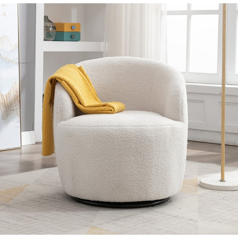 Swivel Barrel Chair,Teddy Fabric Upholstered Modern Round Accent Arm Chairs