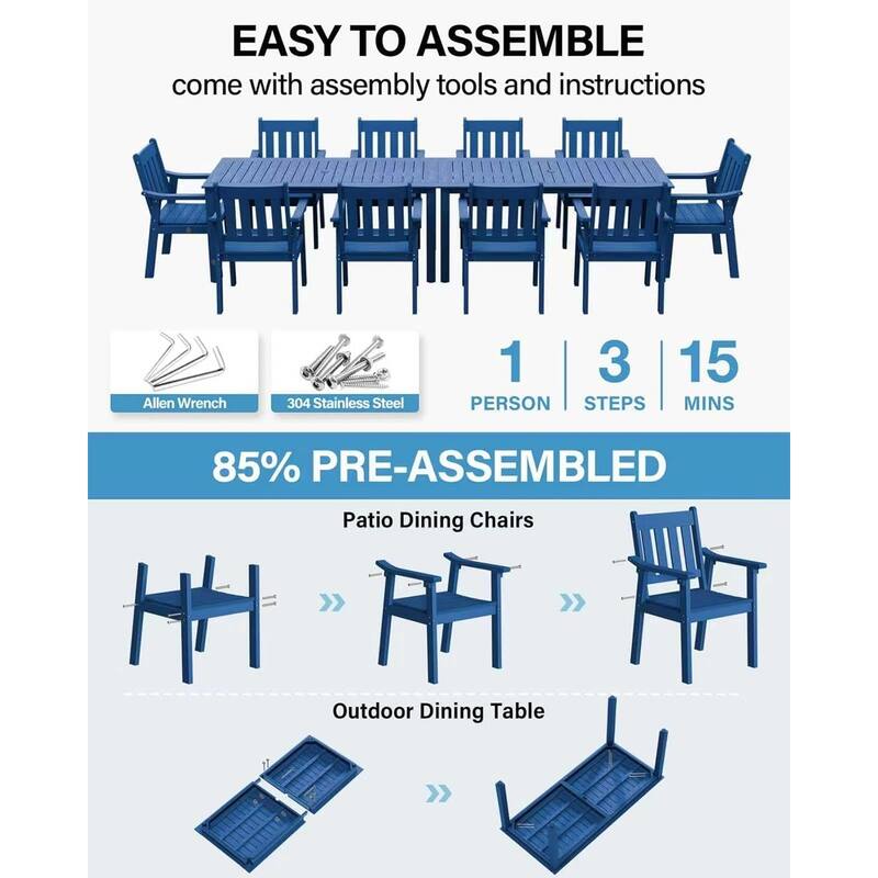 WINSOON 12-Piece HIPS All Weather Outdoor Patio Dining Sets with Umbrella Hole& Aluminum Frame,2-Table 10-Chairs