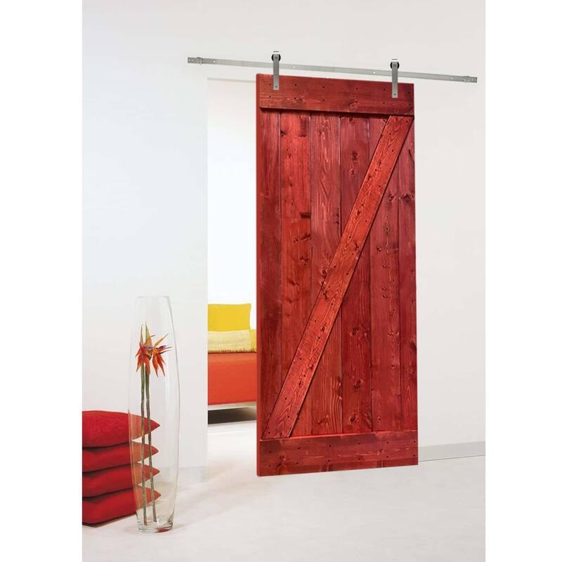 CALHOME Z Bar Series Solid Pine Wood Sliding Barn Door w/ Hardware Kit