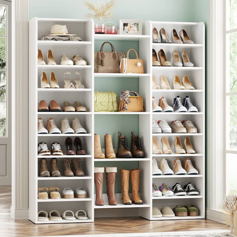 10-Tiers Shoe Rack with 22 Open Cubbies, 60''H × 47''W, Freestanding Shoe Storage Organizer with Shelves for Entryway - N/A - White