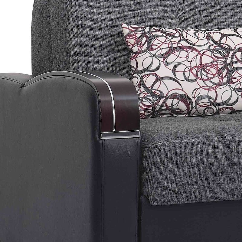 HomeRoots 74" Gray Chenille Convertible Futon Sleeper Sofa And Toss Pillows With Storage