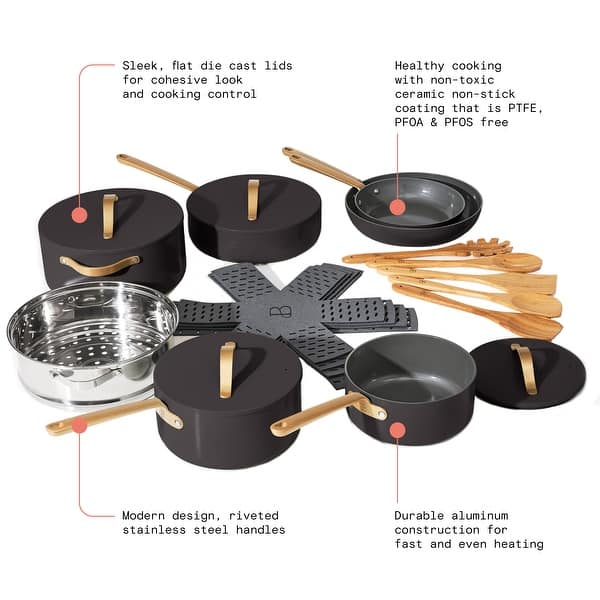 20pc Ceramic NonStick Cookware Set, Cornflower Blue, by Drew Barrymore