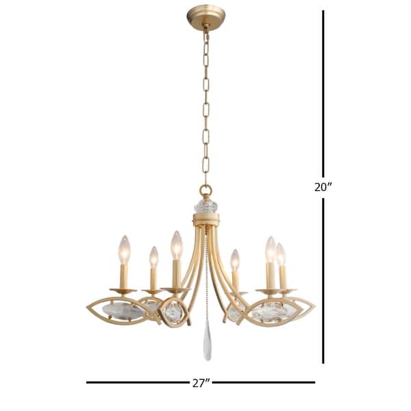 6 Light Candle Style chandelier in Gold Finish and Clear Crystals