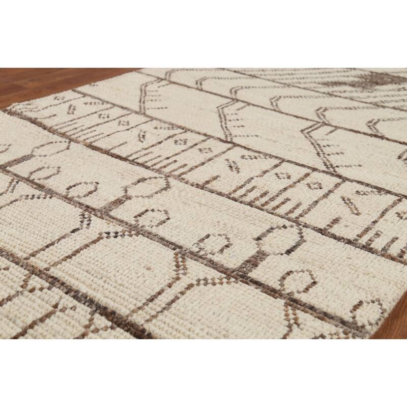 Ivory Moroccan Runner Rug Handmade Wool Carpet - 3'10"x 12'7"