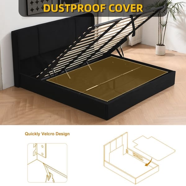 dimension image slide 4 of 17, Modern Minimalist Upholstered Storage Bed with Lift-Up Platform