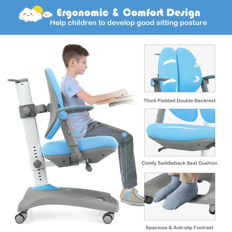 Gymax Kids Desk Study Chair Adjustable Height Depth w/ Sit-Brake - See Details