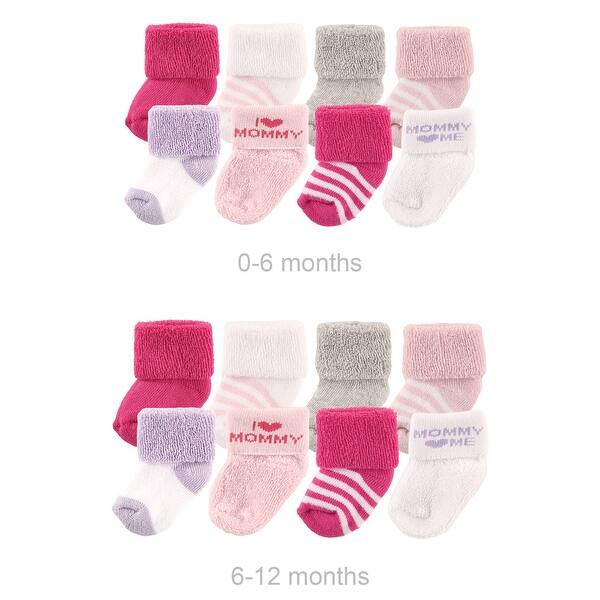 slide 1 of 1, Luvable Friends Infant Girl Grow with Me Cotton Terry Socks, Pink Mom, 0-6 and 6-12 Months - Pink Mom Pink Mom - 0-6 and 6-12 Months