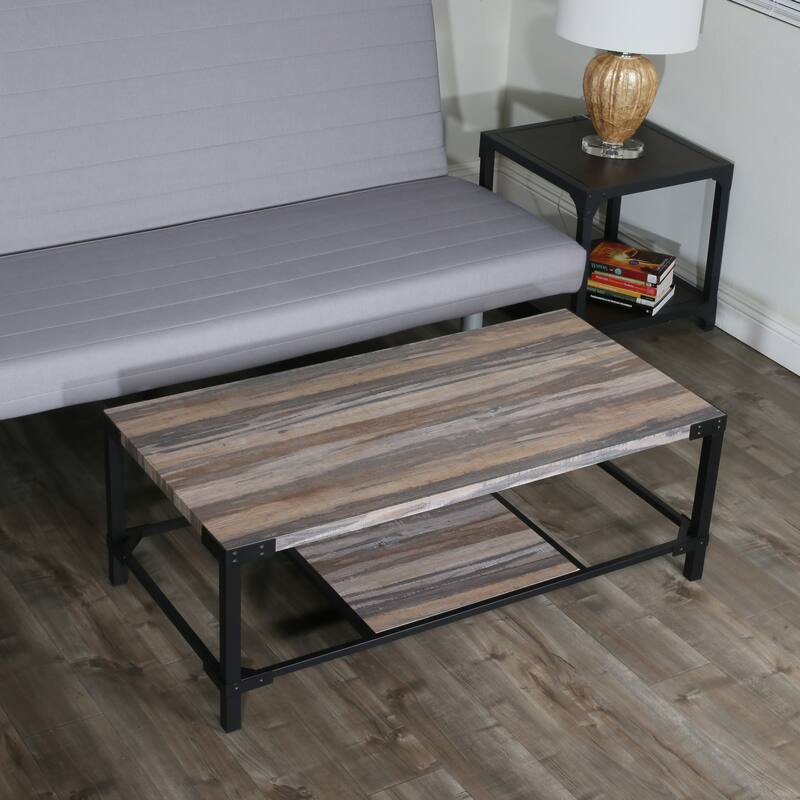 Carbon Loft Maranne Contemporary Oak Rectangle Wood/ Metal Coffee Table - 16x 46x 23 - MDF