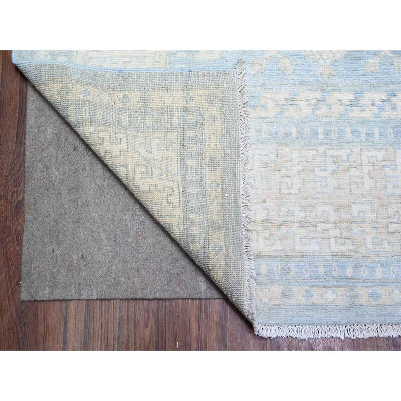 Sky Blue, Hand Knotted, Natural Dyes, Natural Wool, White Wash Peshawar ...
