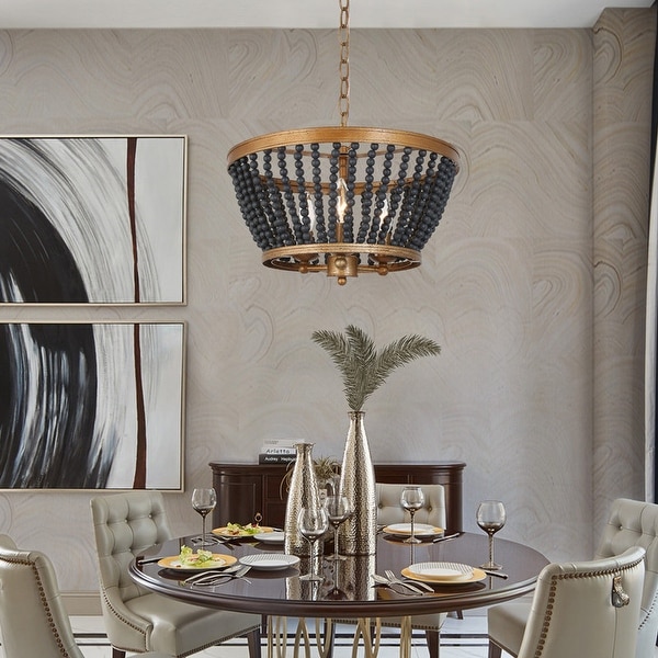 Black wooden bead chandelier on sale