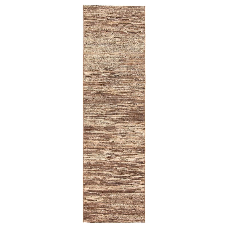 ECARPETGALLERY Flat-Weave Natural Brown Wool Tapestry Kilim - 2'7 x 9'2 - Brown - 2'7 x 9'2