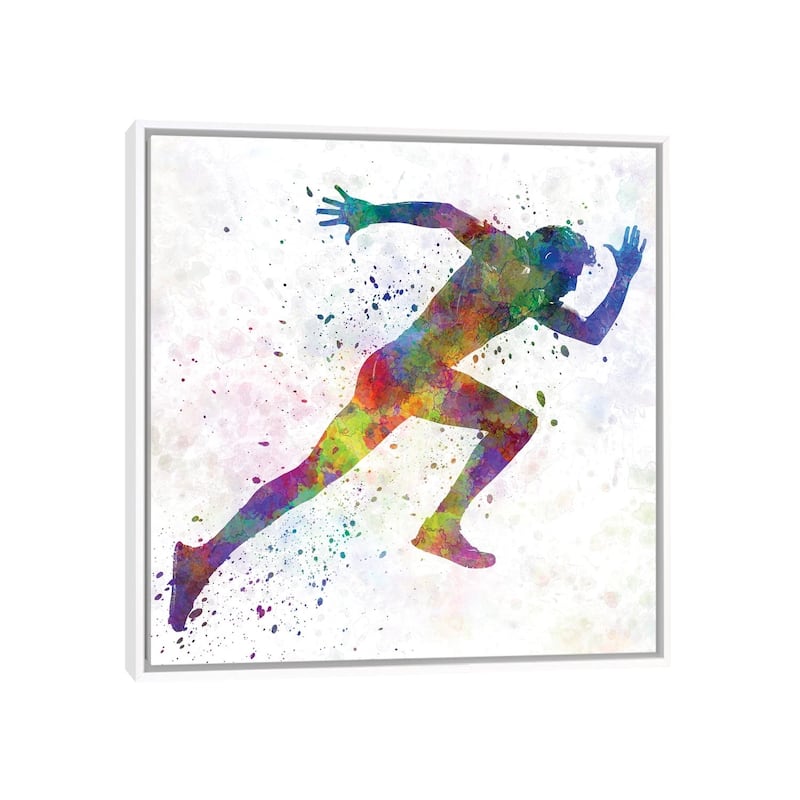 iCanvas "Man Running Sprinting Jogging I" by Paul Rommer Framed Canvas Print - White - 18x18