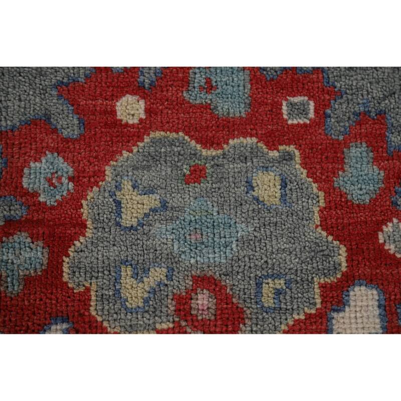 Gray Floral Oushak Oriental Area Rug Hand-Knotted Wool Carpet - 9'0"x 11'9"