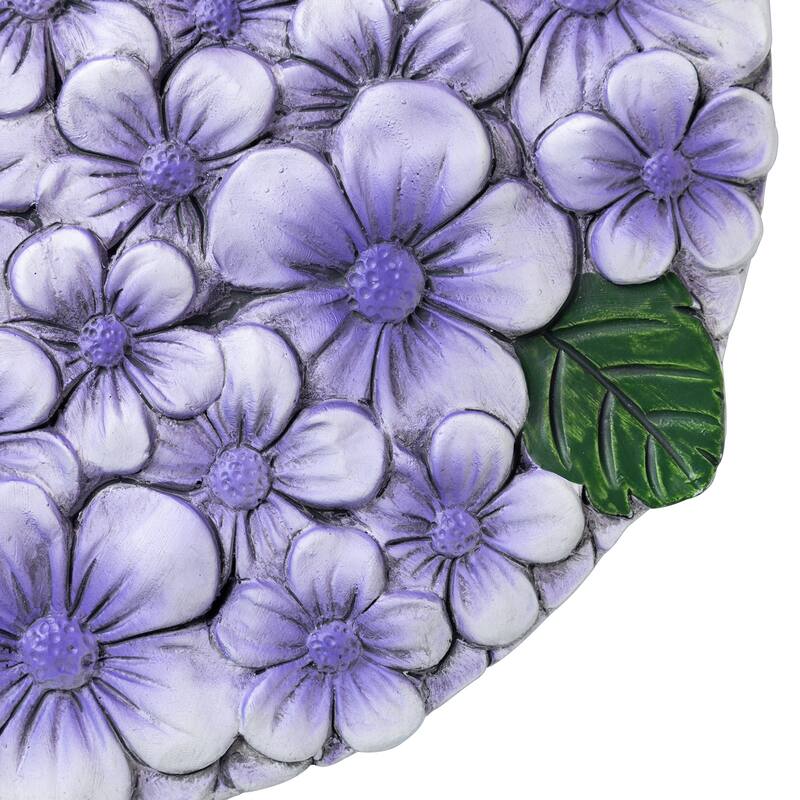Glitzhome 2-Piece Cement Blue and Purple Hydrangea Textured Stepping Stones - 10 in