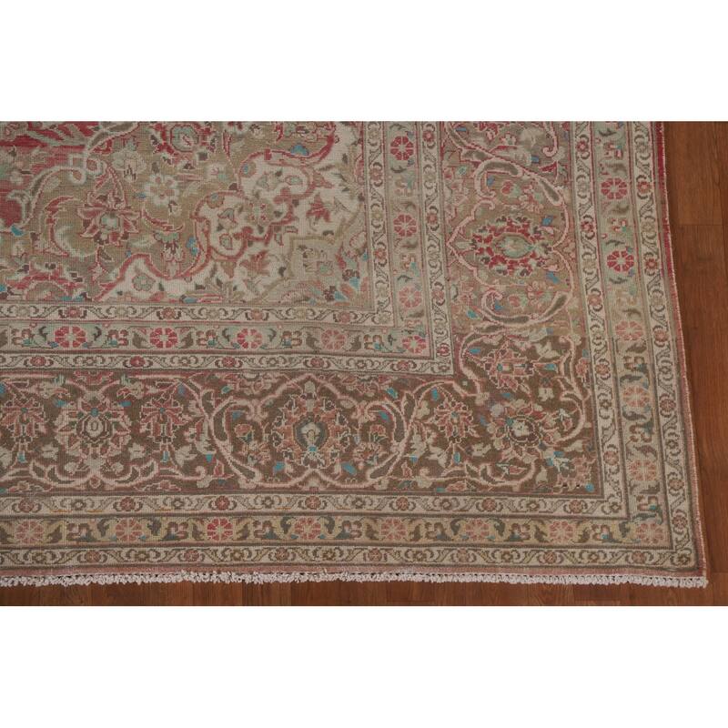 Hand Knotted Oriental 100% Wool Carpet Traditional Floral Pink Mashad Area Rug - 13' 9'' X 9' 7''