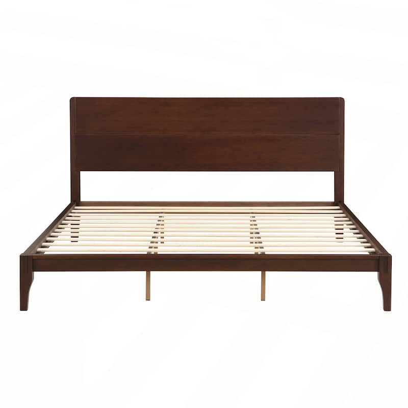 Mid-Century Modern King Size Bamboo Wood Platform Bed