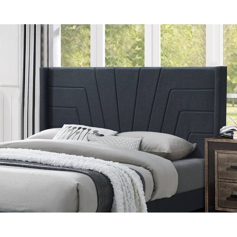 Queen Size Upholstered Platform Bed with Charcoal Burlap Fabric Headboard