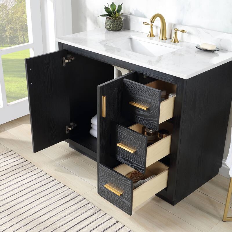 Altair Gazsi Bathroom Vanity with Composite Stone Countertop with Mirror