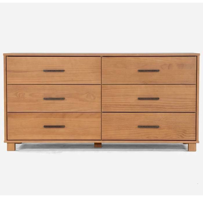 Farmhouse Style 6 Drawer Double Dresser Solid Wood Furniture