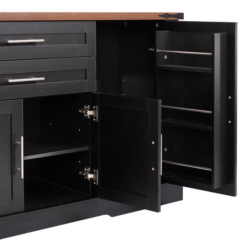 63" Sideboard Buffet Cabinet with Barn Door, Farmhouse Large Buffet Table with 2 Drawers Modern Coffee Bar w/ Adjustable Shelves