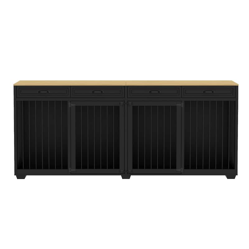Wooden Dog Crate Kennel with 4 Drawers,Divides for 2 Large Dogs Indoor