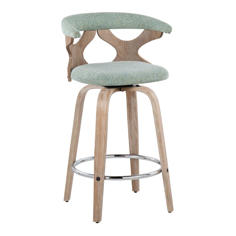 Carson Carrington Viby Fixed-Height Counter Stool with Bent Wood Legs & Round Footrest (Set of 2) - Seafoam Green Fabric/White Washed Wood