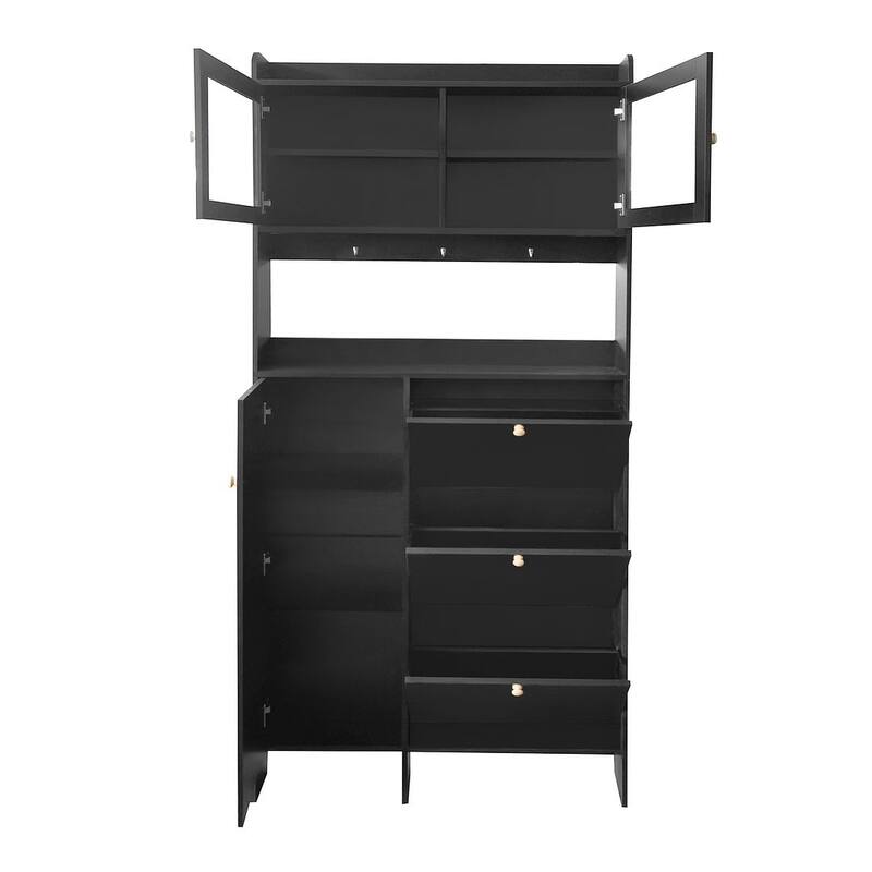 Hall Tree and Shoe Storage Bench with Flip Drawers and Doors