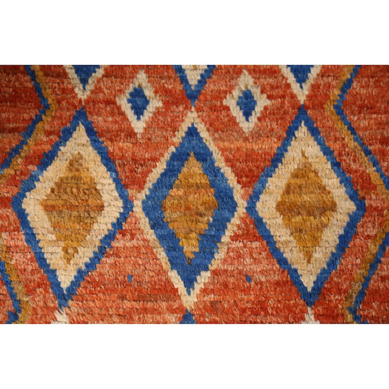 Orange Moroccan Oriental Runner Rug Hand-Knotted Tribal Wool Carpet - 2'10" x 9'9"