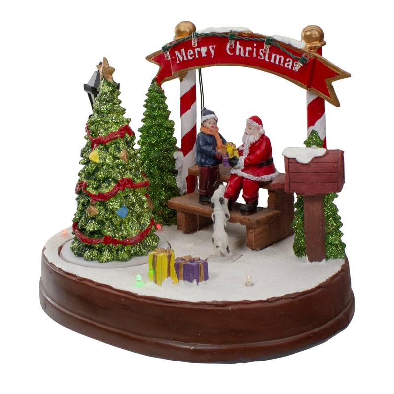 Lighted "Merry Christmas" Winter Scene with Music and a Turning Tree - 8"