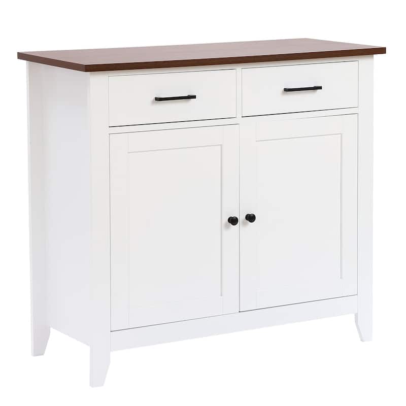 White Wood 2-Drawer 2-Door Sideboard Storage Cabinet - 32.83" H x 35.81" W x 15.75" D