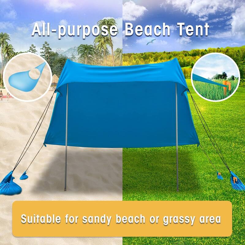 ALPHA CAMP Beach Sunshade 7.6 x 7.2 FT Portable Canopy Tent Sun Shelter Shade with Sandbag Anchors