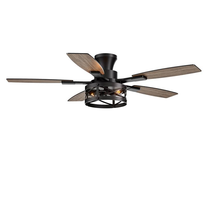 52 Inch Farmhouse Ceiling Fan with Light and Remote Black Industrial Caged Ceiling Fans for Living room - 52 in. - 52 in.