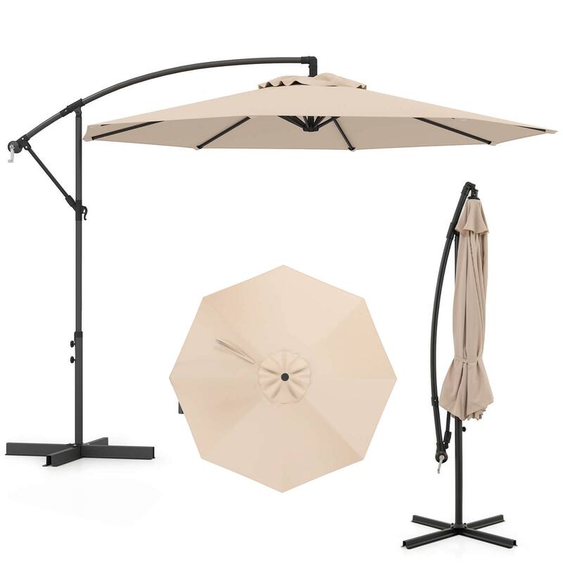Costway 10 FT Patio Offset Umbrella w/8 Ribs Cross Base Tilt