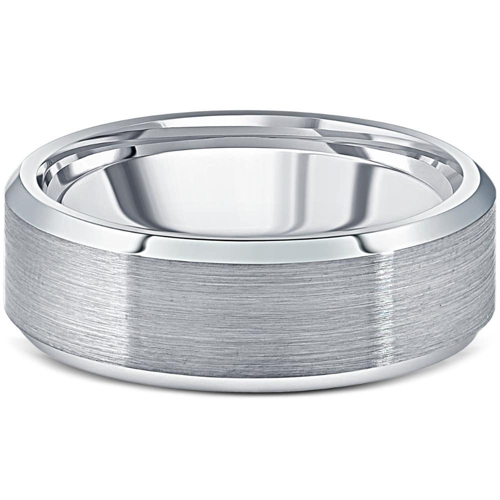 Bliss Diamond Men's Brushed Tungsten 7mm Beveled Comfort Fit Ring Wedding Band