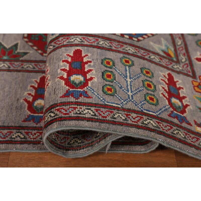 All-Over Gray Kazak Oriental Area Rug Handmade Wool Carpet - 6'4" x 9'7"