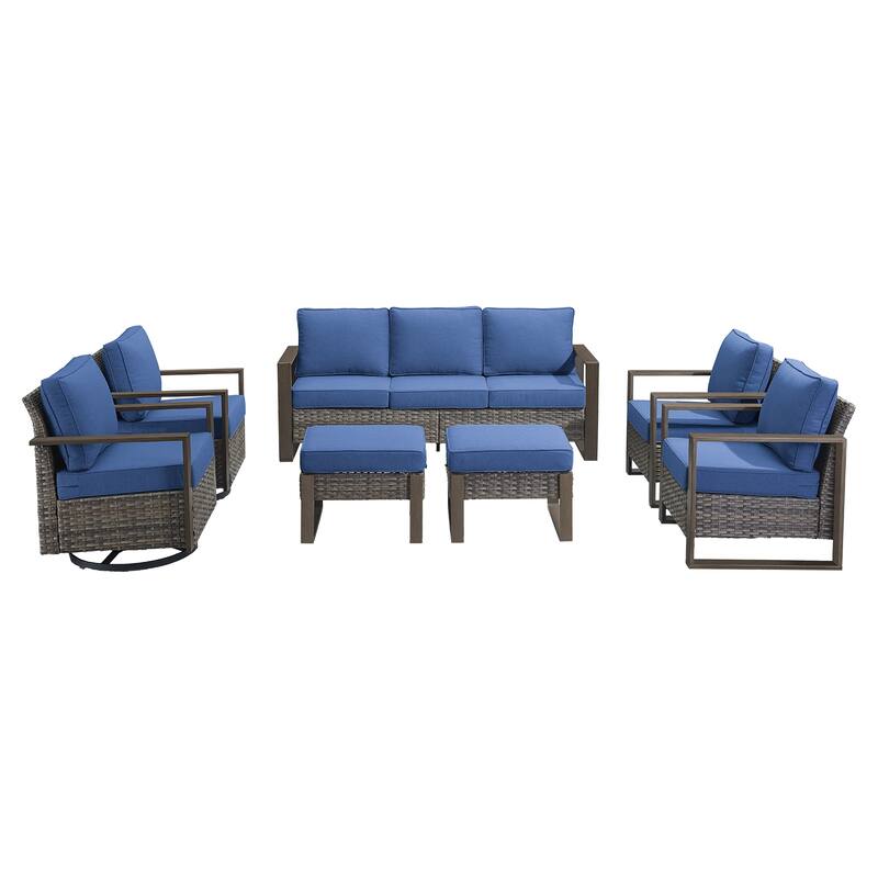 Pocassy 7 Pieces Outoor Patio Sofa Swivel Chair Ottoman Set