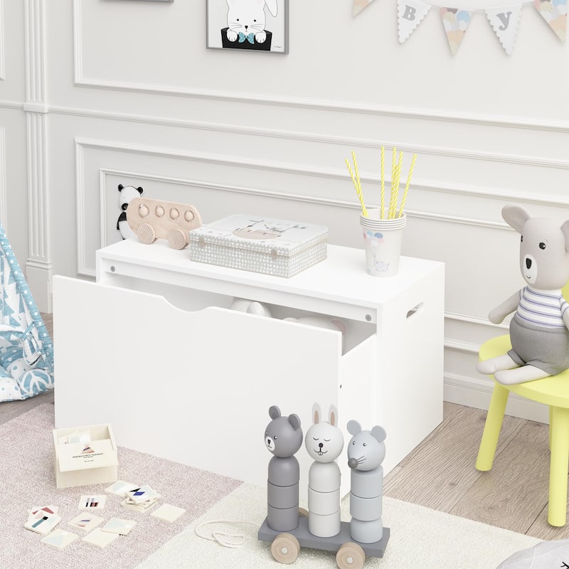 Anmytek White Large Storage Chest with Geometric Panels Toy Box Large Pull-Out Bin for Nursery