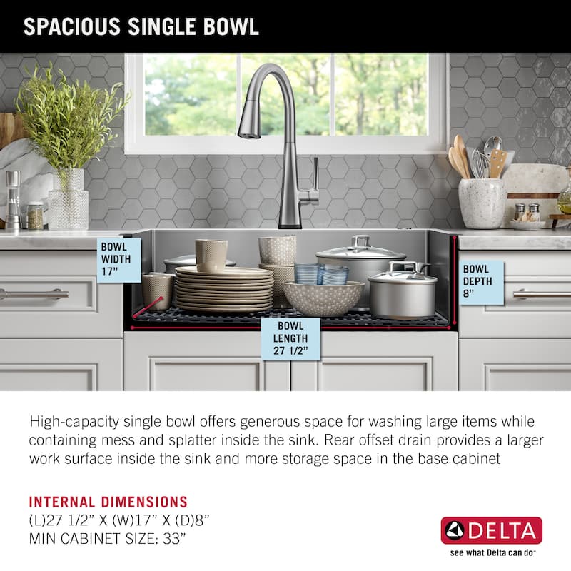 Delta 95J132-T30S Lenta 30” Retrofit Farmhouse Apron Front 16 Gauge