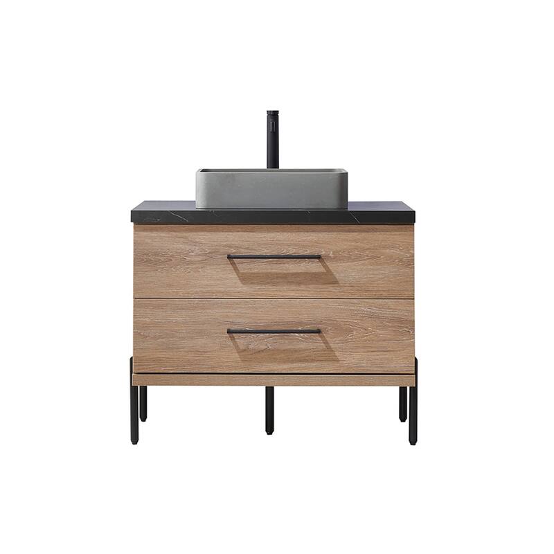 Miseno MV-NM-705136S Trento 36" Free Standing Single Basin Vanity Set - North American Oak / Black - Oak Finish