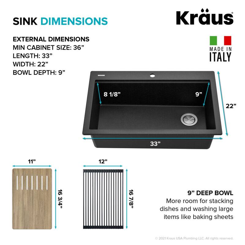 Kraus KGTW2-33-100-75MB Bellucci 33" Drop In Single Basin Granite
